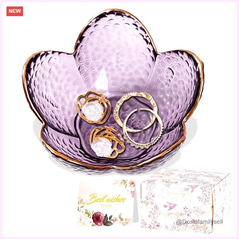 Glass Jewelry Dish Tray Organizer Modern Vanity Decor Gift for Women